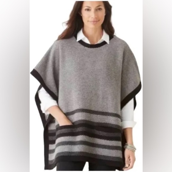 J. Jill Wool Blend Poncho Sweater Grey + Black Women Size OS - Picture 1 of 6